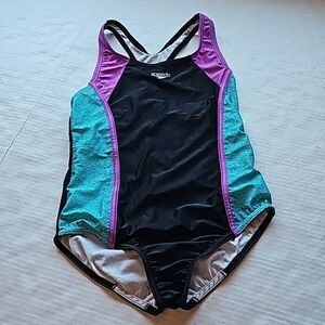 Speedo one piece racing swimsuit fits age 7-8
